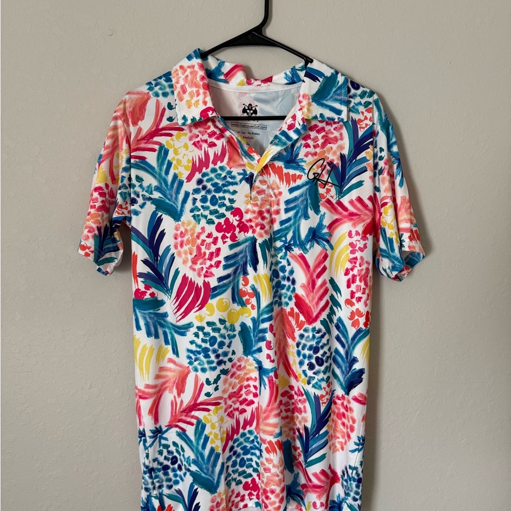 Vibrant Tropical Print Polo Shirt with Short Sleeves
